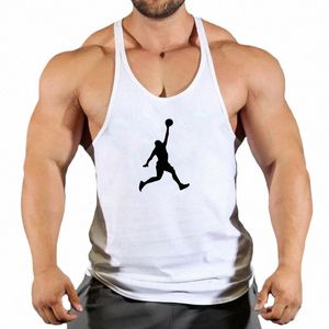 FI tryckt tank top män bodybuilding ärm skjorta Cott Gym Fitn Workout Clothes Stringlet Singlet Man Running Vest F1BG#