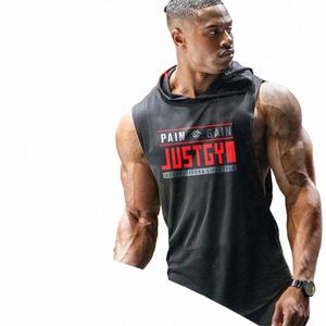 Muscleguys varumärke Kläd Gym Hooded Tank Top Men Bodybuilding Stringer Hoodie Tankop Workout Singlet Fitn Sleewel Shirt I5GW#