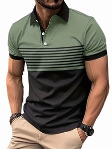 Striped Men's Casual Color Blok z krótkim rękawem Lapel Polo na letnią koszulę golfową Europejski Pomiar P5WM#