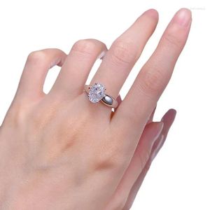 Cluster Rings Spring Qiaoer Classic 925 Sterling Silver 7 10mm Oval Cut High Carbon Diamonds Gemstone Wedding Engagement Ring Fine Jewelry