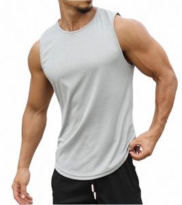 Cott Workout Gym Tank Top Mens Muscle Sleevel Sportswear Vest Solid Color Singlets Fitn Bodybuilding Male Shirt 91Jh#