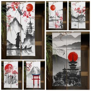 Curtains Japanese Landscape Ink Painting Door Curtain Room Doorway Decor Curtain Partition Curtain Drape Kitchen Entrance Hanging Curtain