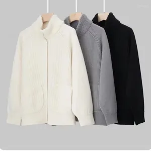 Women's Knits Large Plush Collar Cashmere Cardigan For Women Casual Color Long Sleeve Sweater Autumn