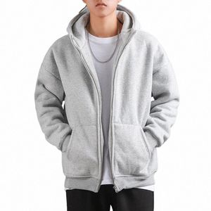 dukeen Winter Hoodies for Men with Fleece Thicken Warm Zip-Up Hooded Shirt Casual Solid Color Woman Clothing White Black Coat 3518#