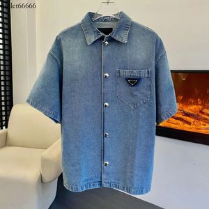 Camisa jeans triangular com etiqueta 24ss, masculina, feminina, moda verão, praia, férias, manga curta, havaí, fzcs281