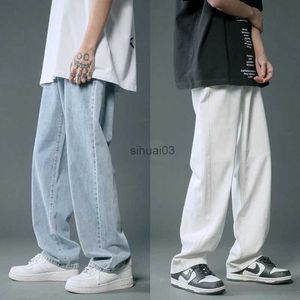 Męskie dżinsy marki modowe, takie jak męskie luźne, proste torba dżinsy Ruffian przystojne dżinsy podłogowe odzież uliczna Hip-Hop Denim Cargo Pantsl2403