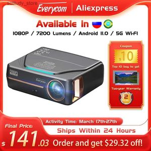 Diğer Projektör Aksesuarları Everycom YG627 Projektör Android 11.0 WiFi Full HD 1080p Video Ev Sineması Akıllı Telefon Işın LED Projektör 4K Film Q240322