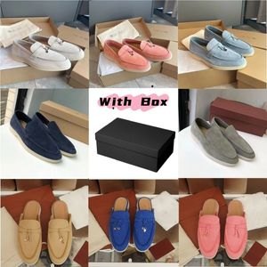 Med Box Lppiana Shoes Summer Walk Charms Suede Loafers Moccasins Aprikos äkta läder Kvinnor Casual Slip On Flats Designers Flat Dress Shoe Factory Factory Factorwear