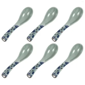 Spoons 6 Pcs Anti Ceramic Blue And White Spoon Rice Soup Kitchen Tableware Asian Porridge Restaurant Melamine Household Cream