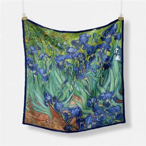 Sarongs 53cm Van Gogh Painting Ilis Iris Twill 100 ٪ Silk Scid Womens Square Square Shawl Shaward