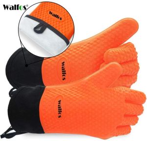 Handschuhe Walfos 1 Stück lange Silikon-KüchenhandschuheBBQ-Grillhandschuhe Hitzebeständige Kochhandschuhe zum Grillen Ofenhandschuhe Handschuhe