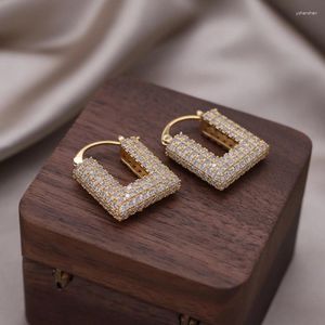 Hoop Earrings Korea Fashion Jewelry 14K Gold Plated Luxury Full Zircon Square Geometric Elegant Women's Wedding Party Accessories