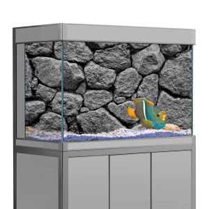 装飾水槽の背景ステッカーブラックグレーマーブルロックウォール印刷壁紙水族館の背景装飾PVC