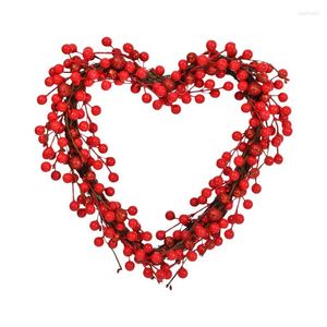 Decorative Flowers Heart Berry Wreath Wall Hanging Valentine Door Garland For Wedding Festival Decors Window Decor