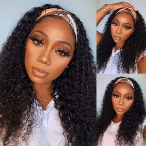 ウェンヤンヘッドバンド人間の深い黒人女性のための16インチGlueless None Lace Front Wave Wig Brazilian Virgin Hair Wear and Go Hine