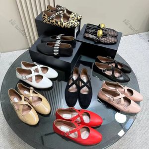 Designer Women Dress shoes ALAIAss New Mary Jane ballet flats hollowed out mesh sandals round head rhinestone rivet Genuine leather Designer Luxury loafers 35-42