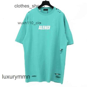 Fashion Couples balencigs t shirts Week T-shirt Worn Out Letters Paris Portrait Hole Print Washed Old b Home Time Sleeve 0FNE