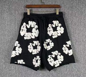 Herren-Shorts, hochwertige Designer-Shorts, Blumen-Baumwoll-Kranz-Sweatshirt, Unisex, übergroße Shorts, Sweatsuit, lockeres Jogger-Hosen-Set, rosa, grau, lässig, Schaumstoff, L6