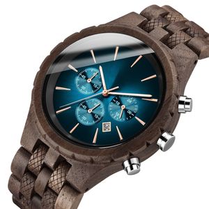 Mens Wood Watches Luxury Multifunction Wood Watch Mens Quartz Retro Watch Men Fashion Sport Wristwatch252T