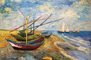 Каллиграфия, ручная роспись, картина маслом с морским пейзажем, рыбацкие лодки на пляже в Сент-Мари, Винсент Ван Гог, холст, искусство для ванной комнаты