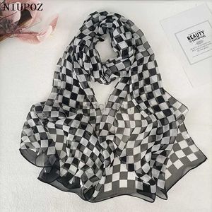 Sarongs Plaid Frauen Foulard Elegant Chiffon Georgette Bandana Schal Sommer Strand Reise Sonnencreme Abnehmen Stirnband 240325