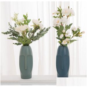 Vases Creative Nordic Minimalist Pe Abstract Vase Human Face Display Room Decorative Tv Cabinet Dry Flower Decoration Drop Delivery Ho Dhh7M