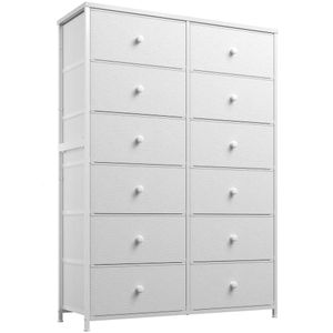 Crescedora aprimorada, cômoda com 12 cômodas de quarto altas baúrias de gavetas para quarto, armário, sala de estar, entrada, moldura de metal de madeira, branco