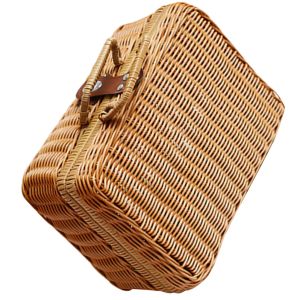 Cestini Simil rattan Valigia Cestino da picnic Contenitori portaoggetti Scatola in vimini Retro intrecciato a mano