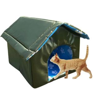 Mats Cat House Outdoor Weatherproof Canvas Pet House Four Season Hållbart vattentätt kattskydd med tak liten hundtältstuga