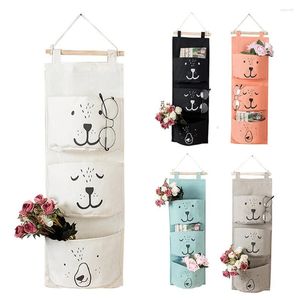 Storage Bags 3 Pockets Cotton Wall Mounted Bag Home Room Closet Door Sundries Clothes Hanging Holder Cosmetic Toys Organizer 2024