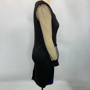 カジュアルドレスの女性プリントドレスエレガントvネックメッシュスリーブシース膝の長さのフォーマル通勤スリムスプリング