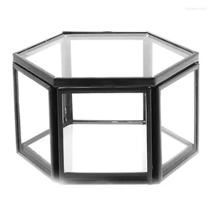 Jewelry Pouches Vintage Glass Box - Hexagon Ring Display For Storage Earring Trinket Wedding Holder