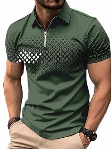 Koszula golfowa Fi 3D T-shirt Zipper Polo Shirt Casual Short Rleeve Summer Street Clothing Męskie Ubranie Europejskie Pomiar 22Kz#