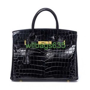 BK Crocodile Bags Trusted Luxury Handbag Exportera till Europa och Amerika Fashion Crocodile Mönster äkta läder Platinum Bag singel ha logotyp HBVJ