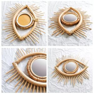 Mirrors Rattan Innovative Art Decoration Eye Shape Makeup Mirror Dressing Wall Hanging Mirrors Home Decoration