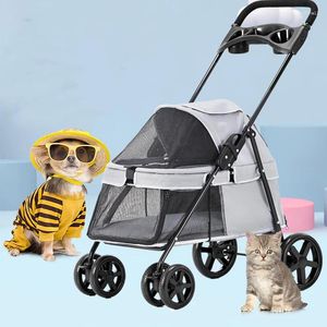 Trasportino per cani Passeggini da viaggio piccoli staccabili di lusso all'ingrosso Cani Buggy Medio pieghevole 4 ruote Passeggino per gatti Cuccioli