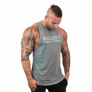 Muscleguys Cott Gyms Tanks Tops 남자 소년 보디 빌딩 의류 언더 셔츠 Fitn Stringer 운동 조끼 03fw#