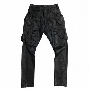Vintage Style Solid Dark Multi Pockets Functi Cargo Pants Men Slim Fit Joggers Spodery Functital Style Pants Mężczyzna W6HA#