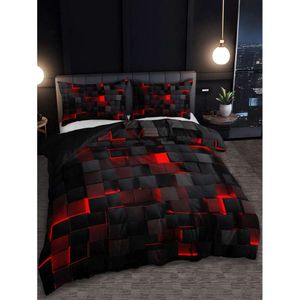 Technology Style Red Grid Set Including 1 Comforter Cover 2 Pillowcases Suitable for Home and Dormitory Use