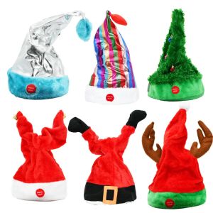 Hats Creative Electric Huśtawka świąteczna muzyka światła światła czapka świąteczna dla dzieci/dorosłych Xmas Noworoczne dekoracje imprezowe