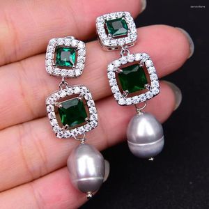 Серьги-подвески G-G 13X10MM Серьга в культурном стиле с серым рисовым жемчугом ZC Серьги с зелеными кристаллами - подарок Patry