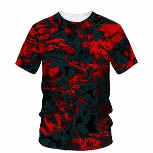 Summer FI Ny röd och svart graffiti grafik t -skjortor för män trend avslappnad persalitet hiphop tryckt kort ärm tee topp 3736#