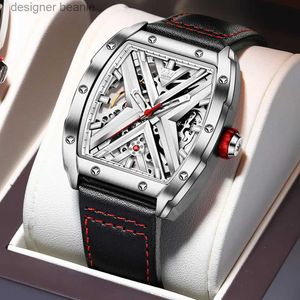 Wristwatches OLEVS Mens Luxury Skeleton Automatic Mechanical Self winding Leather Watch Strap Waterproof Wrist Strap Mens GiftC24410