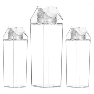 Take Out Containers 3 Pcs Clear Water Bottle Square Milk Cup Juice Storage For Fridge Travel Empty Bottles Plastic