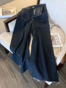 Women's Jeans Oiinaa Black Baggy Women High Waisted Wide Leg Streetwear Tassel Comfortable Korean Fashion Straight Trousers