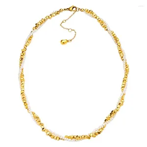 Ciondoli Twist Collana robusta Donna Perla d'acqua dolce e Perline color oro Catena Girocollo Gioielli di moda Regali Collare OEM Commercio all'ingrosso