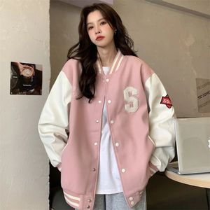 Deeptown Y2K Streetwear Bomber Jacket Kvinnor Överdimensionerade varsity Jackets College Uniform Harajuku Fashion Korean Pink Baseball Coat 240319