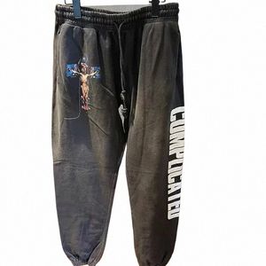 Y2K FW ons Saint Michael Sweatpants for Men Women 1: 1 Högkvalitativ Jesus Print överdimensionerade dragkantor A8HD#