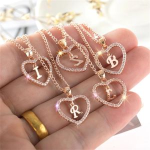 Pendant Necklaces Exquisite Heart Shaped Rhinestone 26 Initials Necklace A To Z Letter Clavicle Chain For Women Couple Gift Jewelry