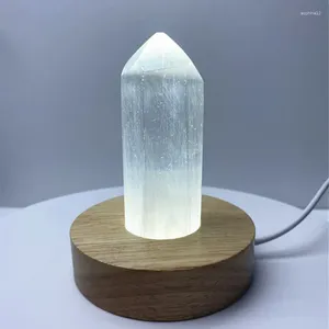 Estatuetas decorativas 8cm de quartzo natural selenita lâmpada de pedra obelisk energia home feng shui decoração